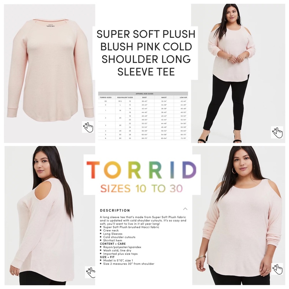 🌟🌟🌟Torrid 00 super soft cold shoulder blush pink plush long sleeve top